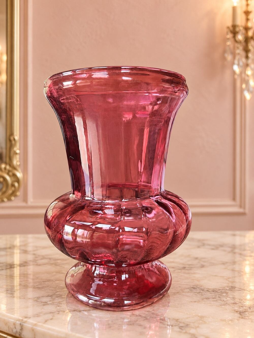 Vintage Cranberry Pink Art Glass Vase 6" Flared Rim Pedestal Foot MCM